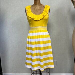 NWOT Deadstock 2000s Ruffle Striped Yellow Sundress Medium